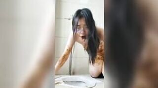 Chinese scat cutie covered in shit licking dirty public toilet xxx ...